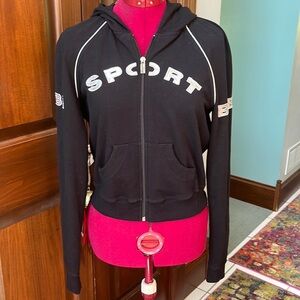 Bebe Sport   Hoodie  full zip  Cropped Shiny Logo   Black/White  EUC  Size L Jr.
